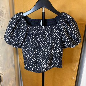 Abercrombie Kids Puff Sleeve Crop Top Navy Polka Dot Milkmaid Cottagecore
